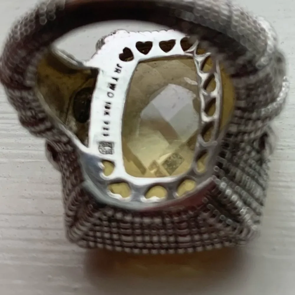 Judith Ripka Ring Diamond/18k/yellow topaz/silver